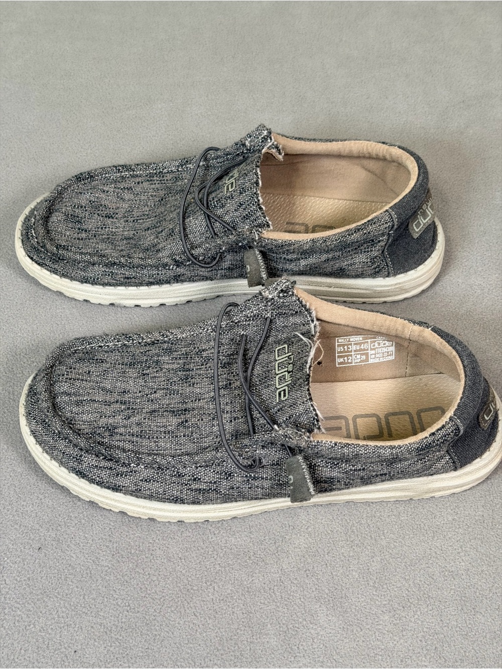 Hey Dude Men’s Grey Canvas Slip-On Loafers- Size 13 - Picture 2 of 6